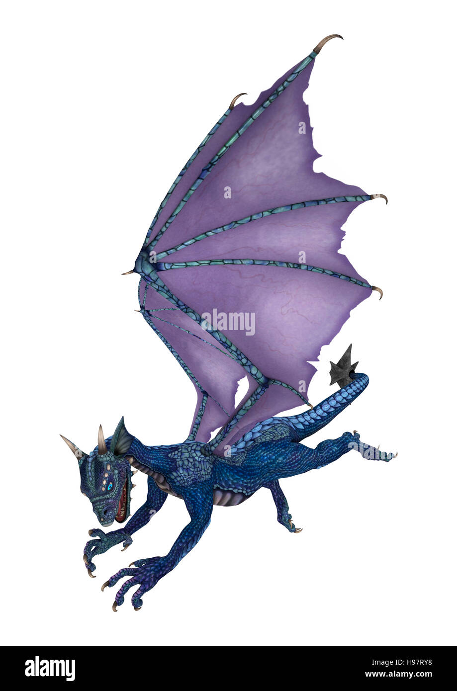 3D rendering of a blue fantasy dragon isolated on white background ...