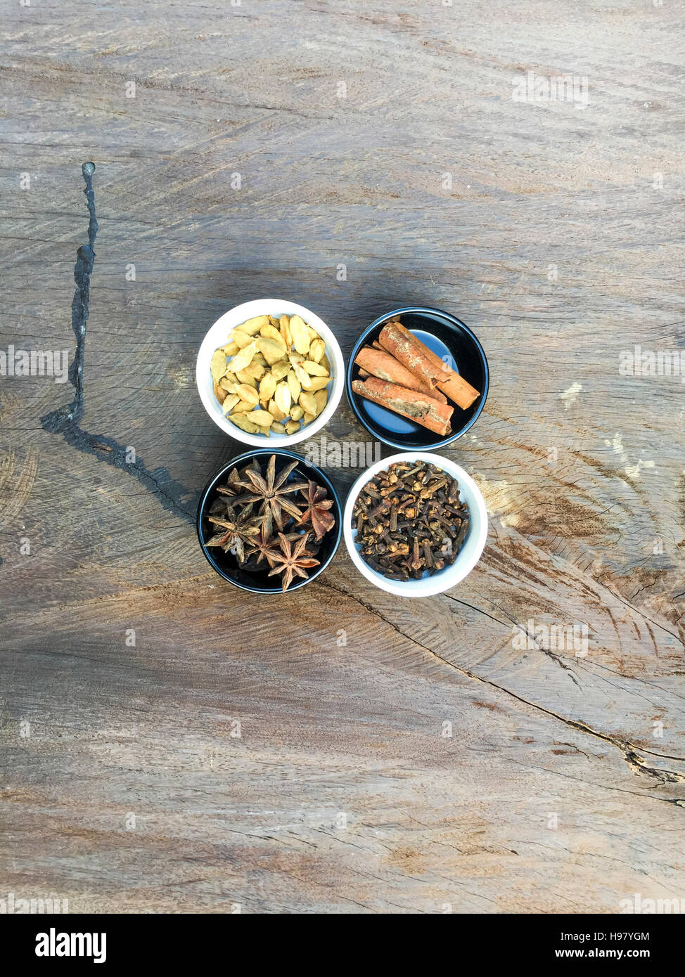 Selective and soft focus of spices cinnamon, anise, cardamon and clove