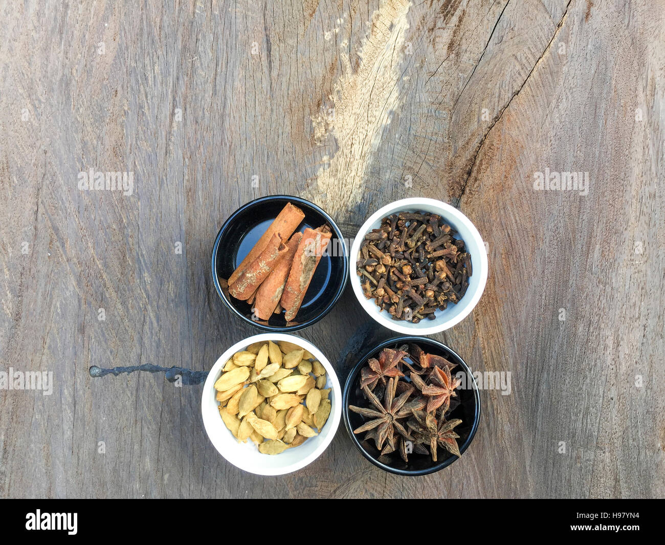 Selective and soft focus of spices cinnamon, anise, cardamon and clove ...