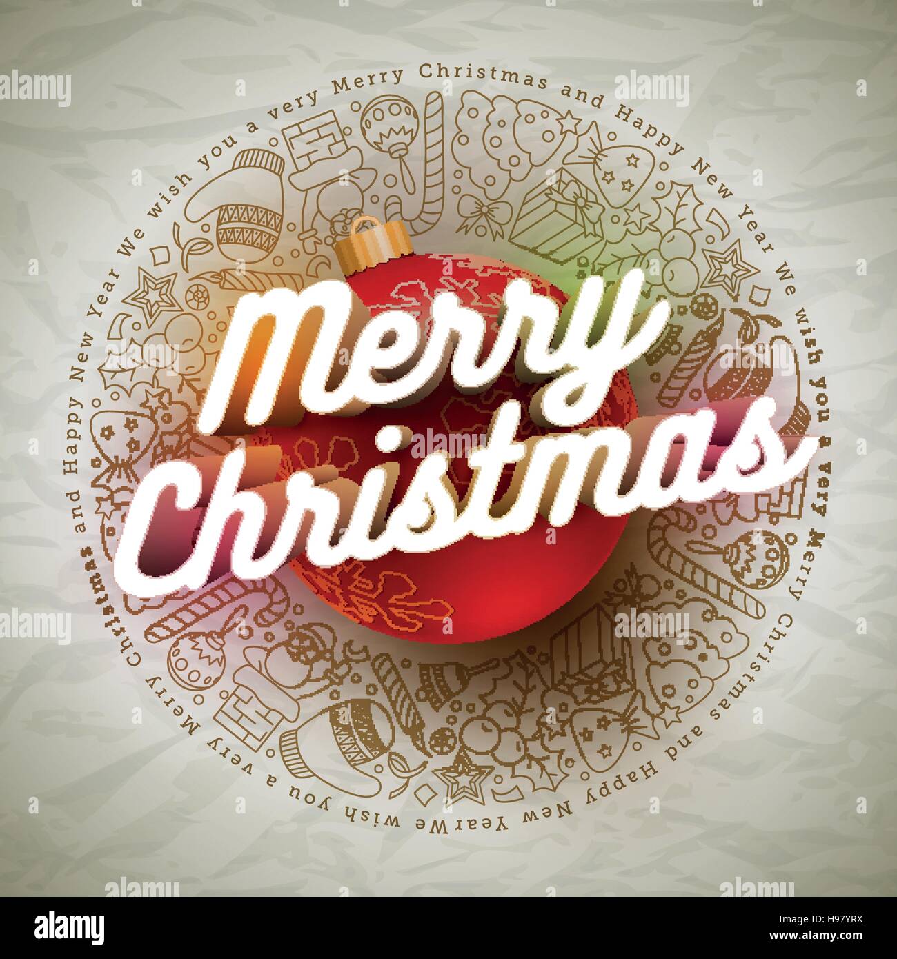 Vector Christmas and New Year Greeting Card Design Template. Hand drawn ...