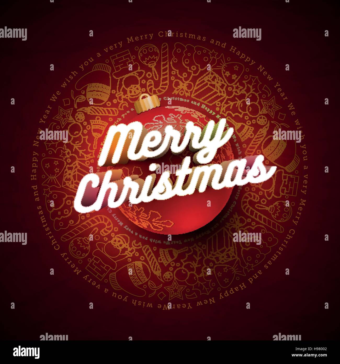 Vector Christmas and New Year Greeting Card Design Template. Hand drawn