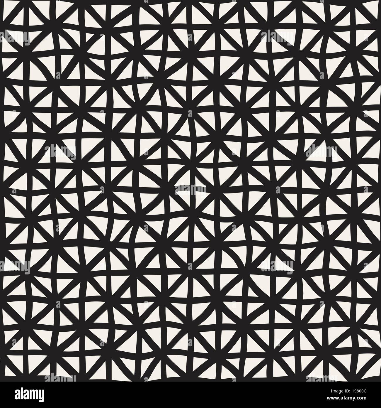Wavy Hand Drawn Lines Triangles Grid. Vector Seamless Black and White ...
