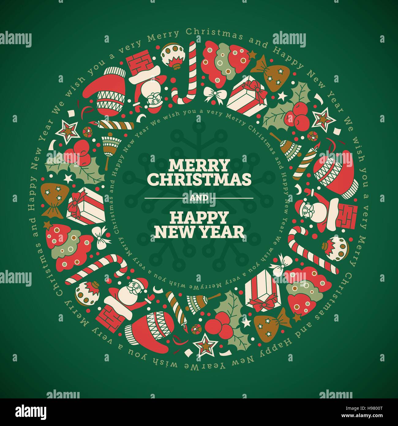Vector Christmas and New Year Greeting Card Design Template. Hand drawn