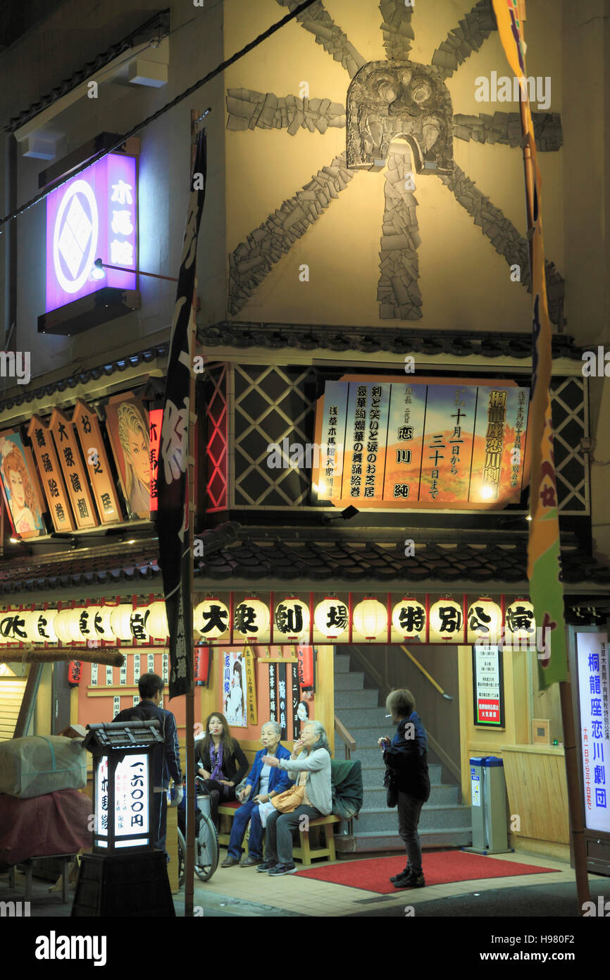 Japan, Tokyo, Asakusa, street scene, variety theatre, people, Stock Photo