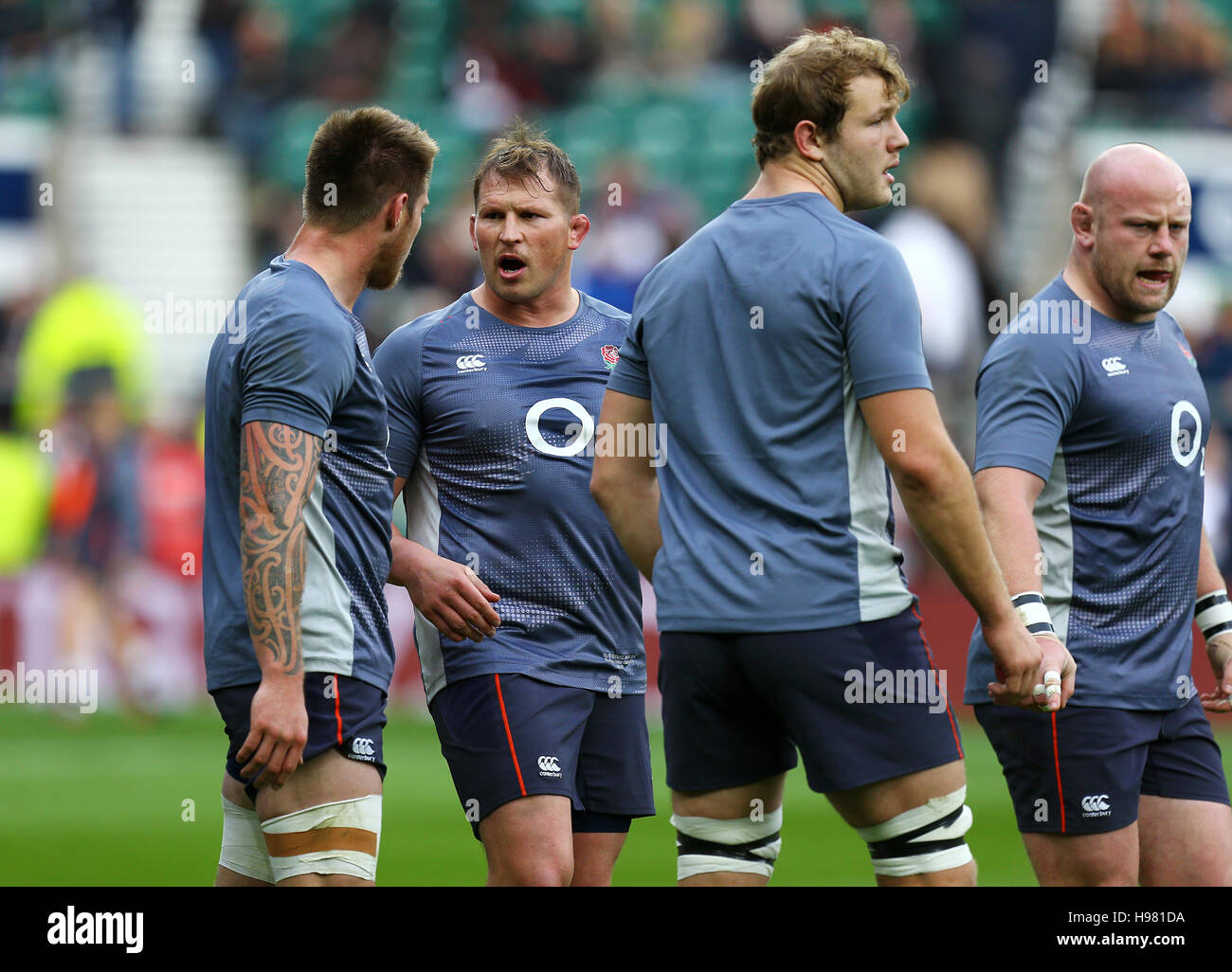 England captain Dylan Hartley (2nd left) before the Autumn International match at Twickenham Stadium, London. Stock Photo