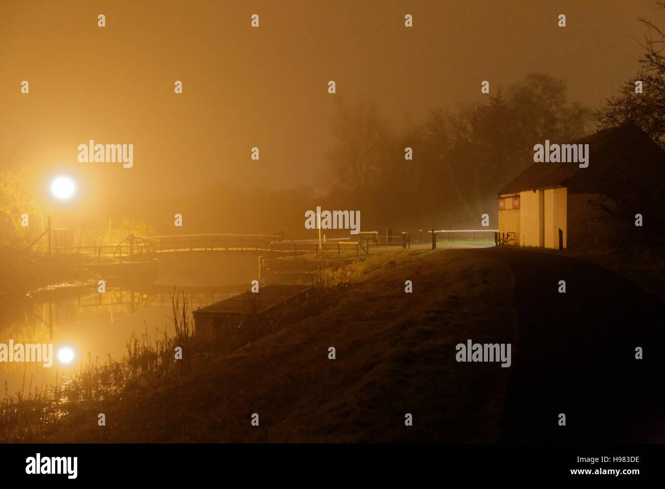 night Glasgow fog misty conditions forth and clyde canal Stock Photo