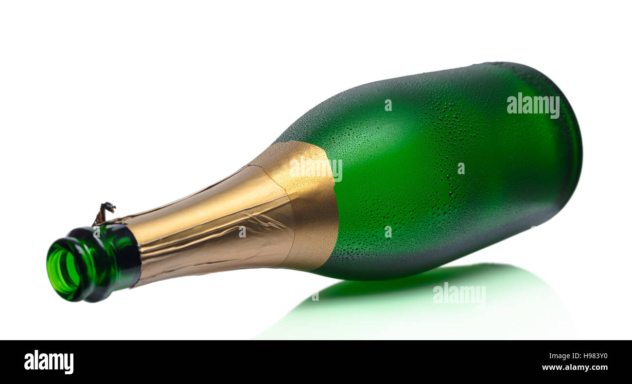 open bottle of champagne on a white background Stock Photo Alamy