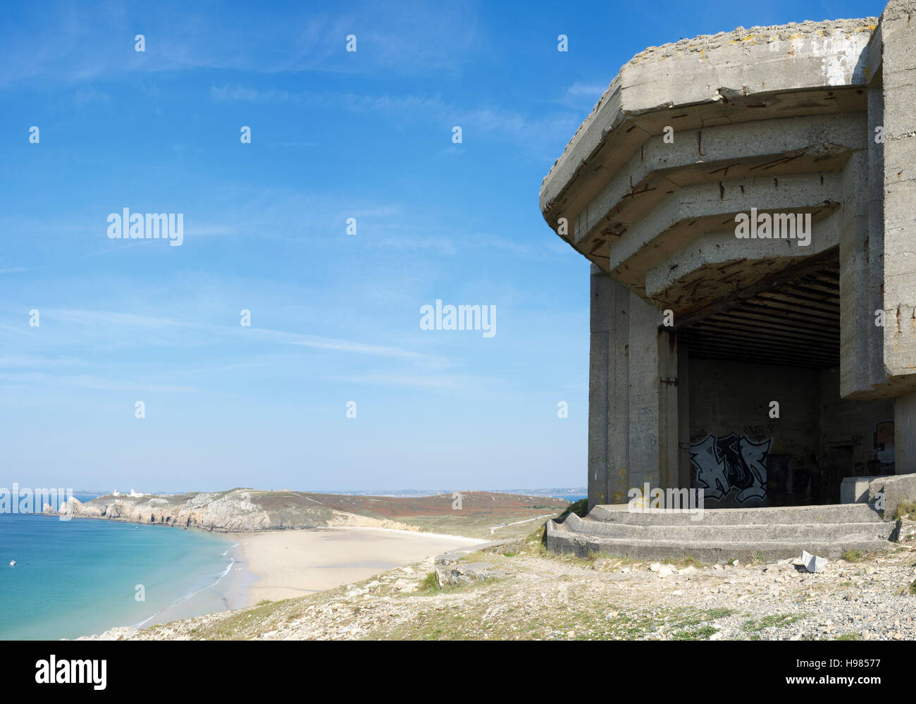 German casemate at the Pointe de Pen Hir, Finistere, France Stock Photo