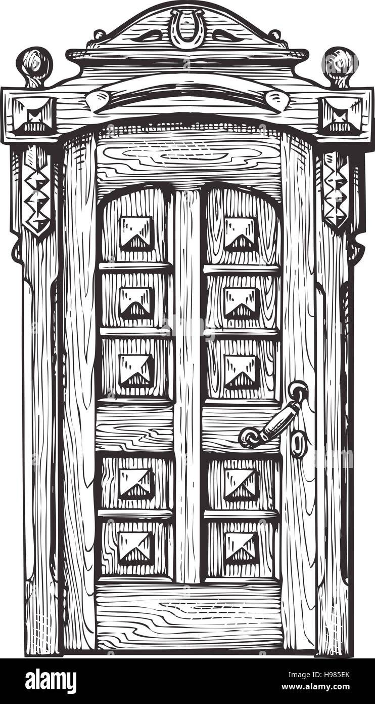 Hand drawn vintage door. Sketch vector illustration Stock Vector