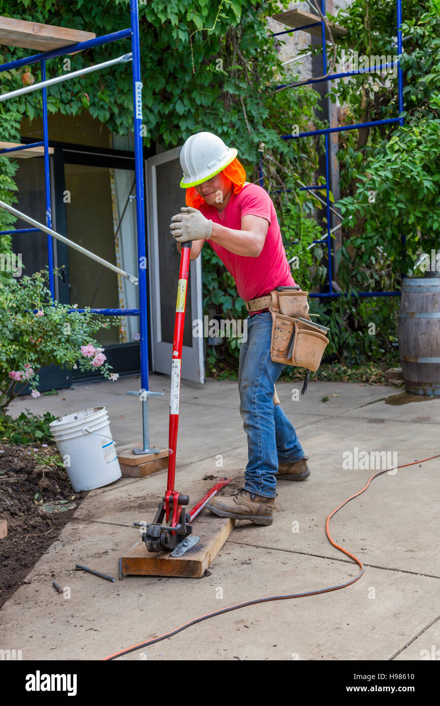 Construction worker, cutting rebar, Rutherford, Napa Valley, Napa County, California Stock Photo