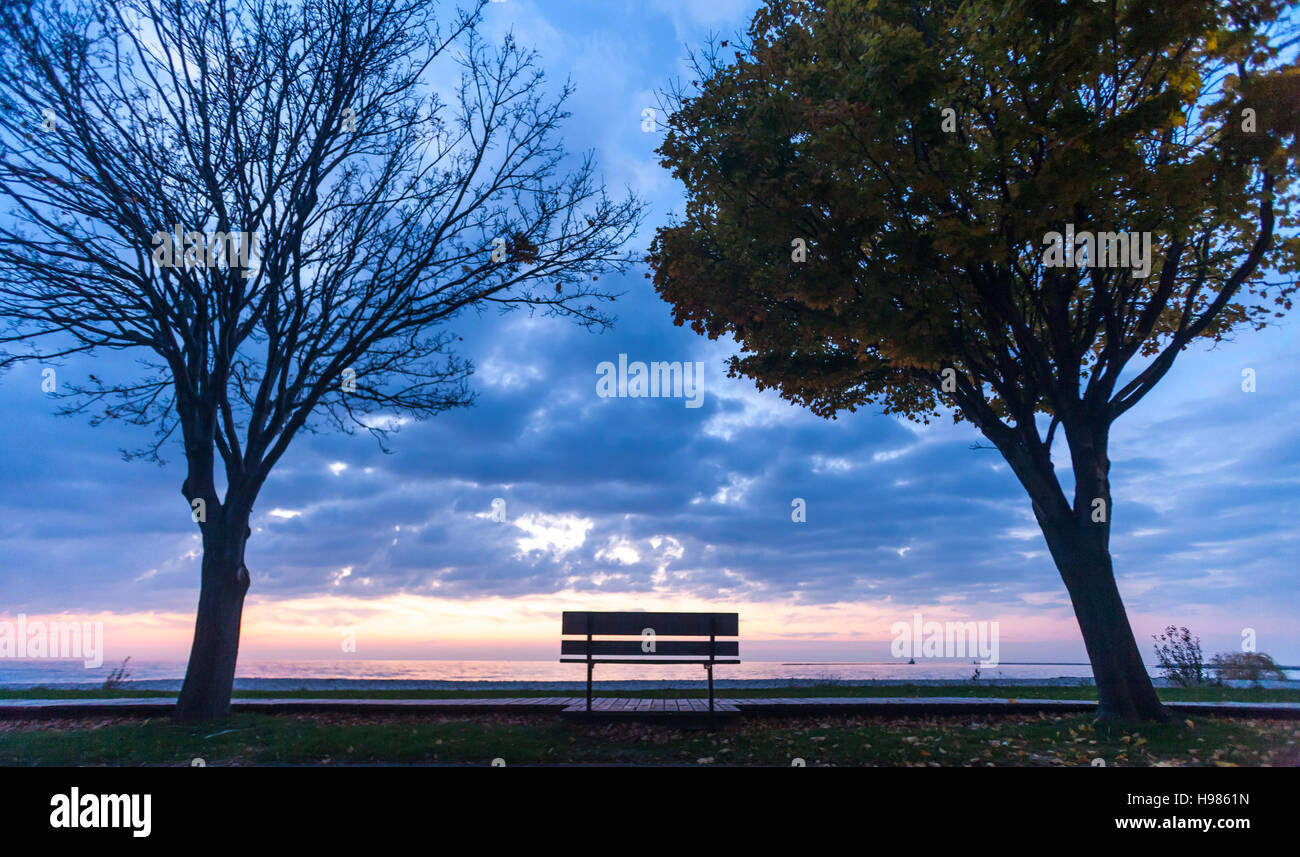A park bench along the beach boardwalk in Goderich Ontario, Canada Stock Photo Alamy