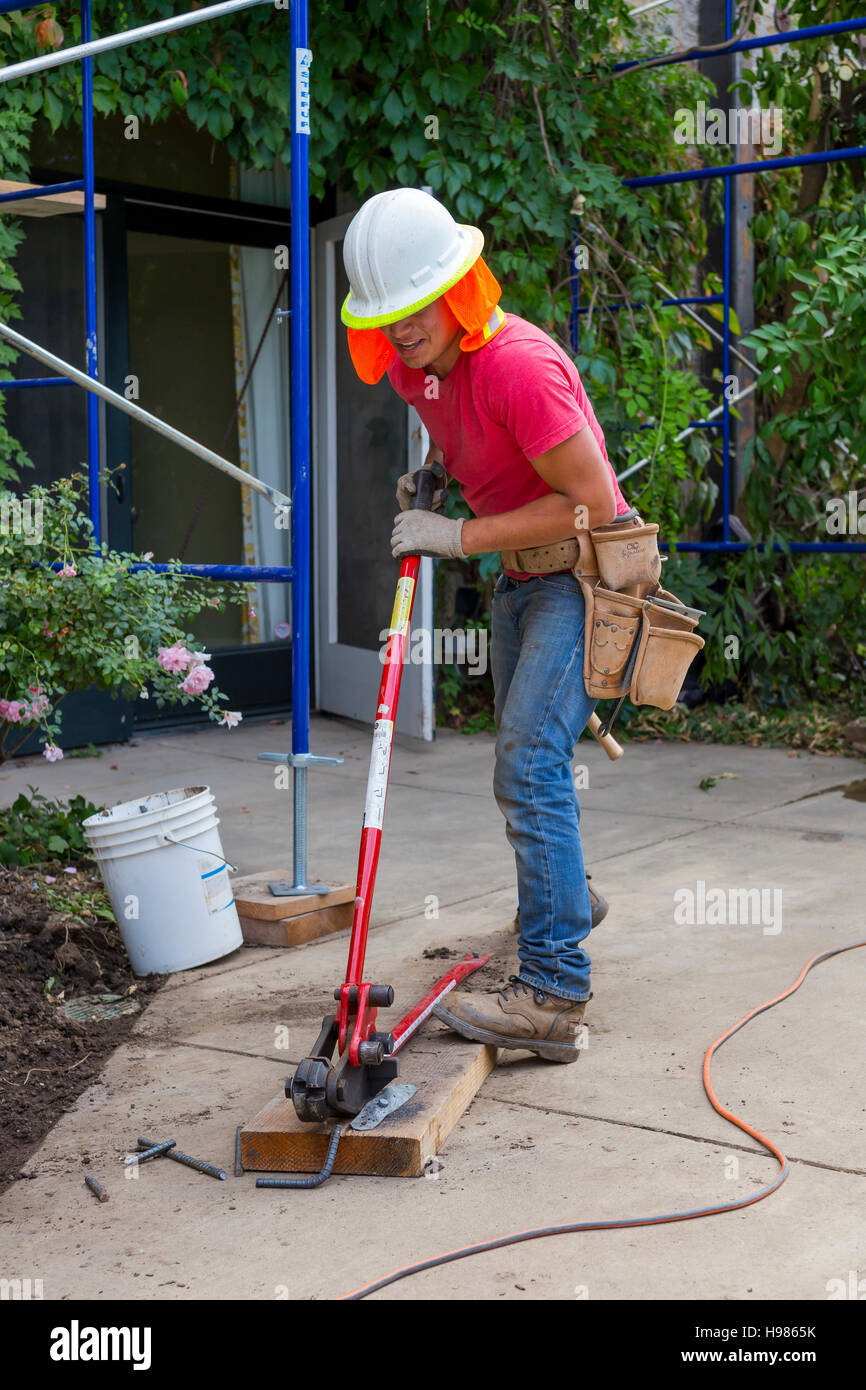 Construction worker, cutting rebar, Rutherford, Napa Valley, Napa County, California Stock Photo
