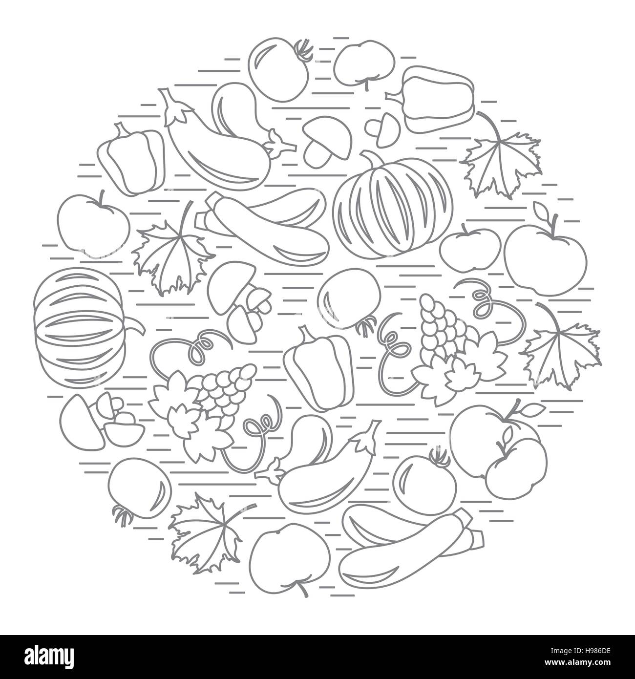 Fruits vegetables circle Black and White Stock Photos & Images - Alamy