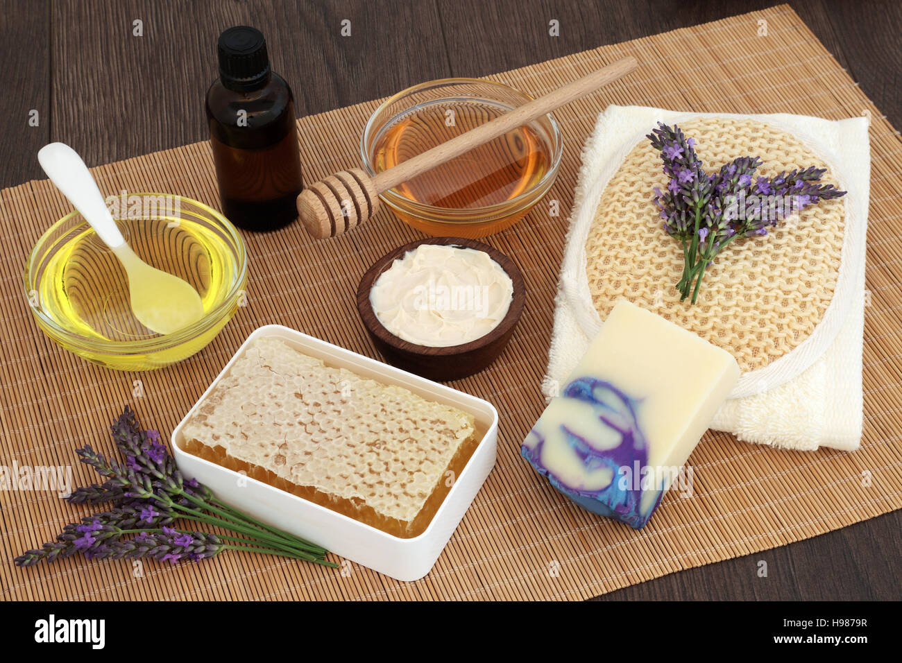 Lavender flower skin care with honey, almond oil, moisturising cream