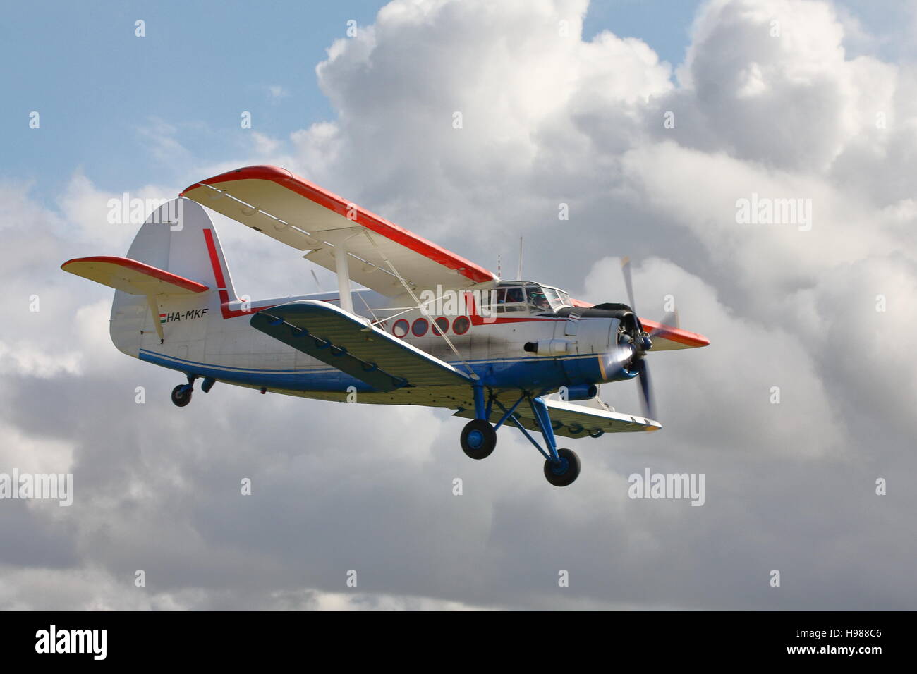 Antonov An-2 flying at Kemble Airfield, Gloucestershire, England Stock Photo