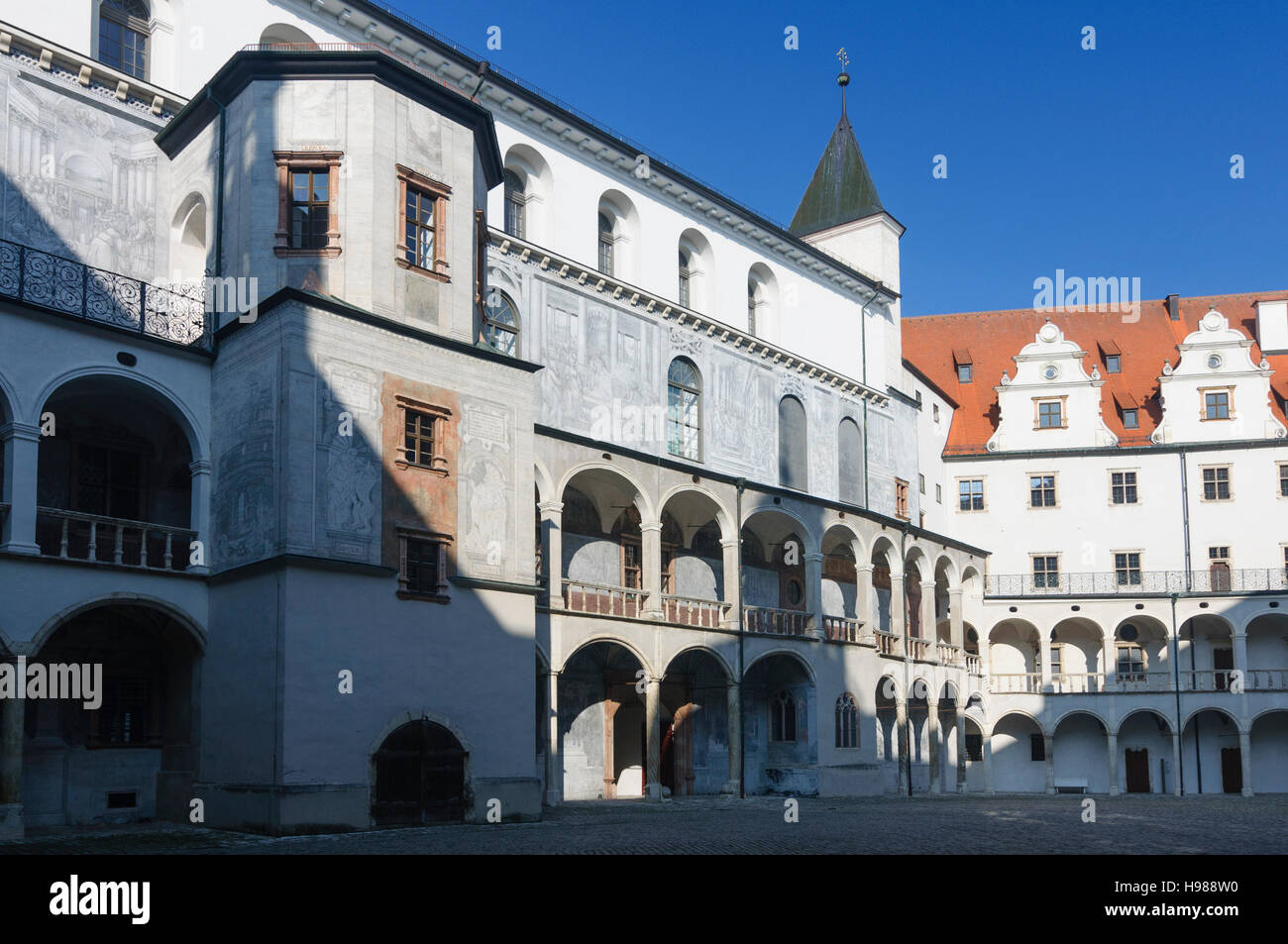Neuburg an der Donau: Courtyard of the castle, Oberbayern, Upper Bavaria, Bayern, Bavaria, Germany Stock Photo