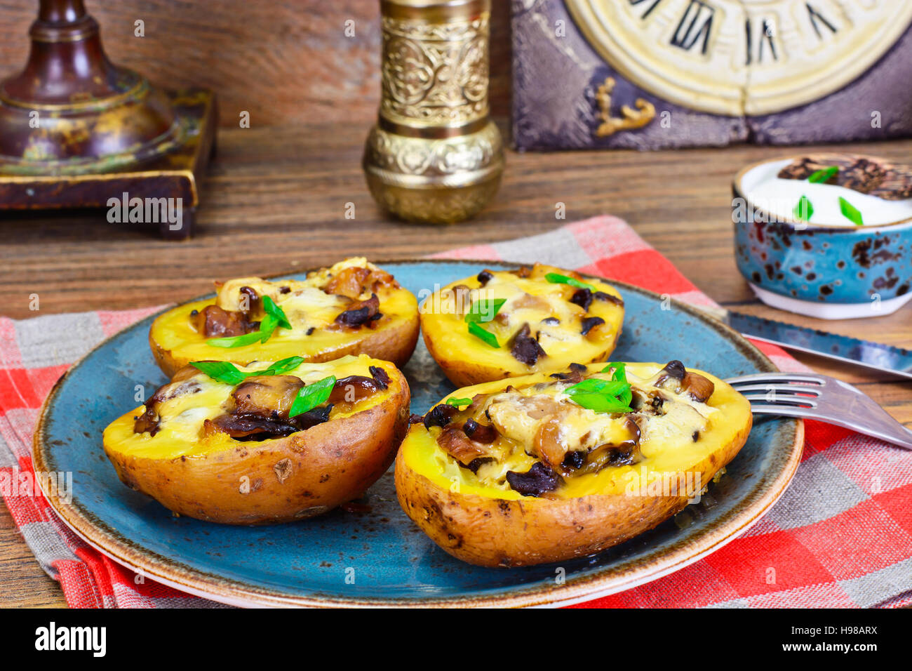Potatoes Stuffed with Mushrooms and Cheese Studio Photo Stock Photo Alamy