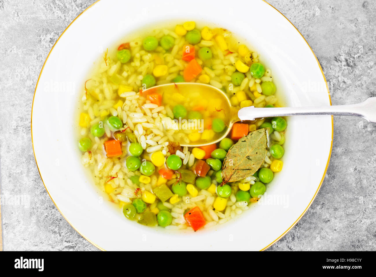 Soup with Chicken Broth with Rice and Vegetables Studio Photo Stock