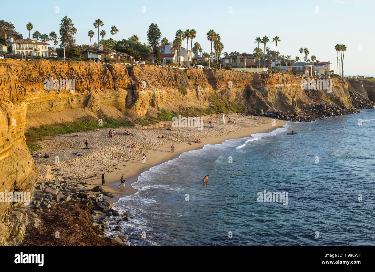 People at "No Surf" beach. Sunset Cliffs Natural Park, San Diego Stock