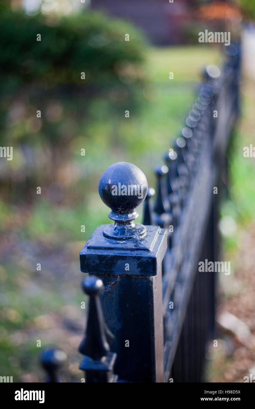 Closeup of black wrought iron fence Stock Photo Alamy