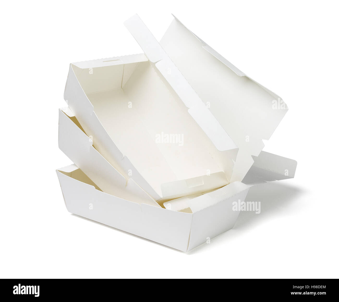 Stack of Takeaway Boxes on White Background Stock Photo