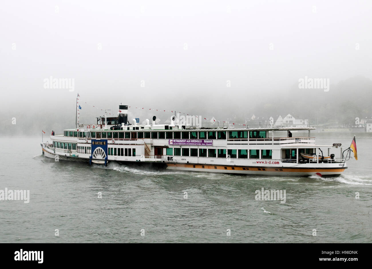 Paddle steam ship Goethe, the last one on the Rhine during the final weeks of operation under steam, seen leaving Lahnstein near Stock Photo