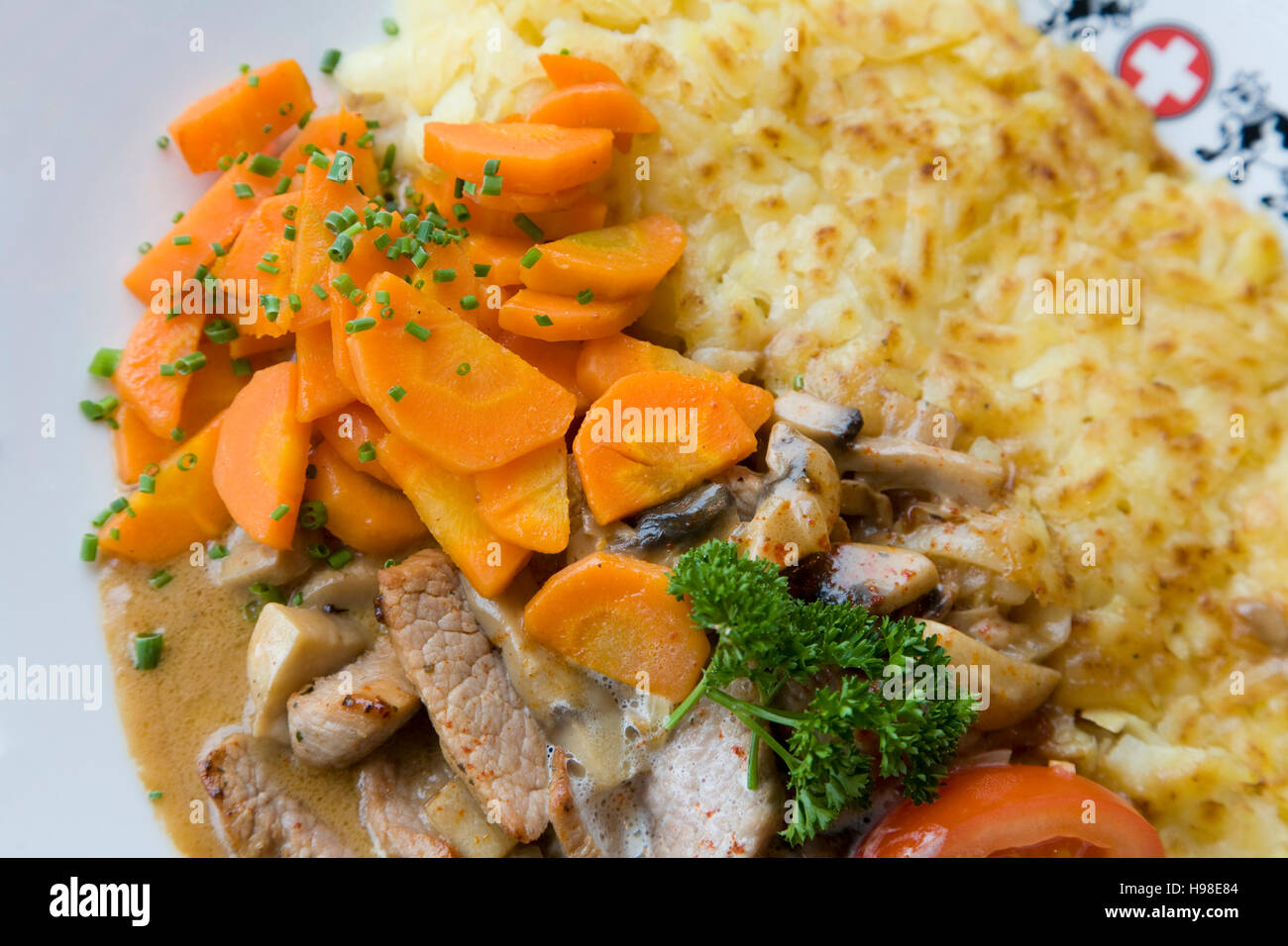Zuercher Kalbsgeschnetzeltes, meat cut into strips, speciality, veal ...