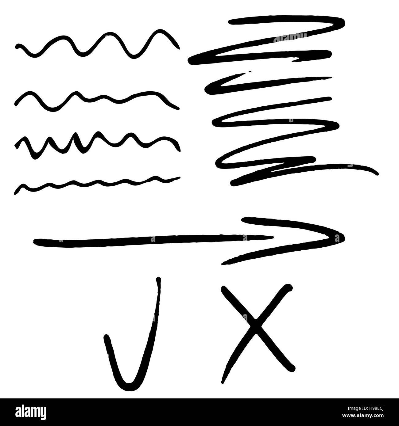Stroke marker arrow tick and cross. Marker line brush stroke, marker  scribble and pen stroke, vector illustration Stock Photo - Alamy