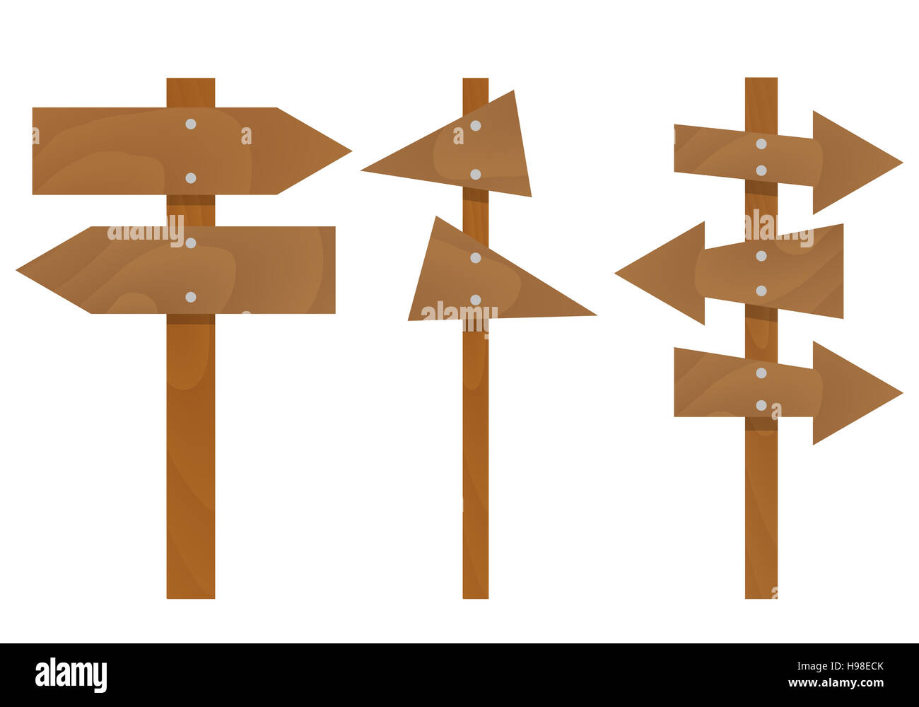 Wooden arrows signs set. Wood arrow sign, arrows vector illustration