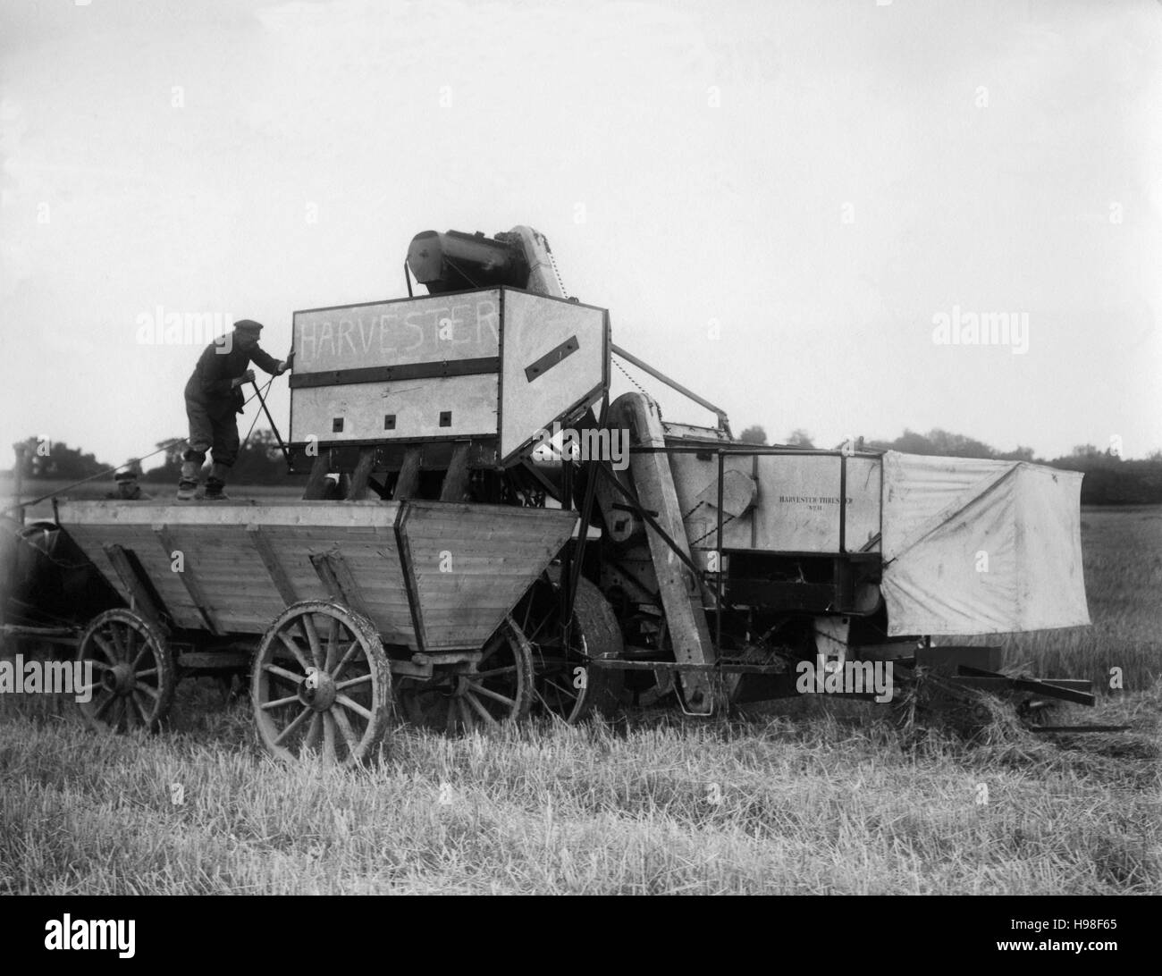 FARMING,the first combine harvester at work at the Swedish agriculture