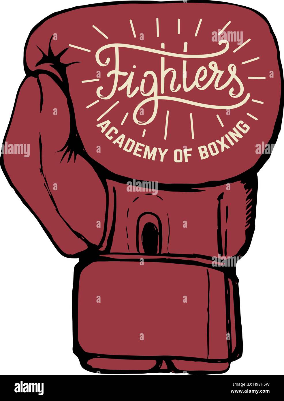 Fighters academy of boxing. Hand drawn boxing gloves isolated o Stock