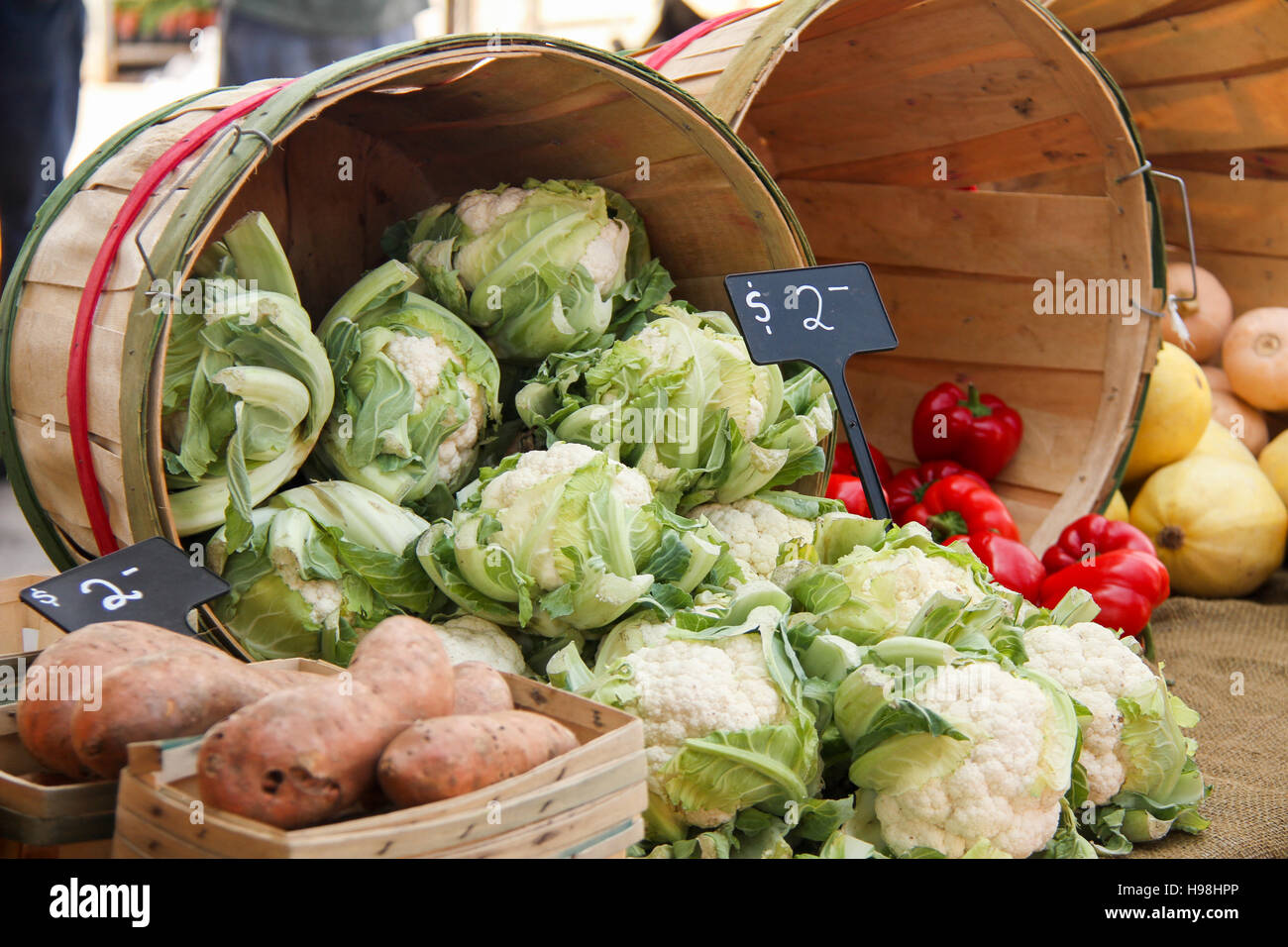 Bushels of Vegetables (Cauliflower,Tomatoes, Onions, Potatoes) at the