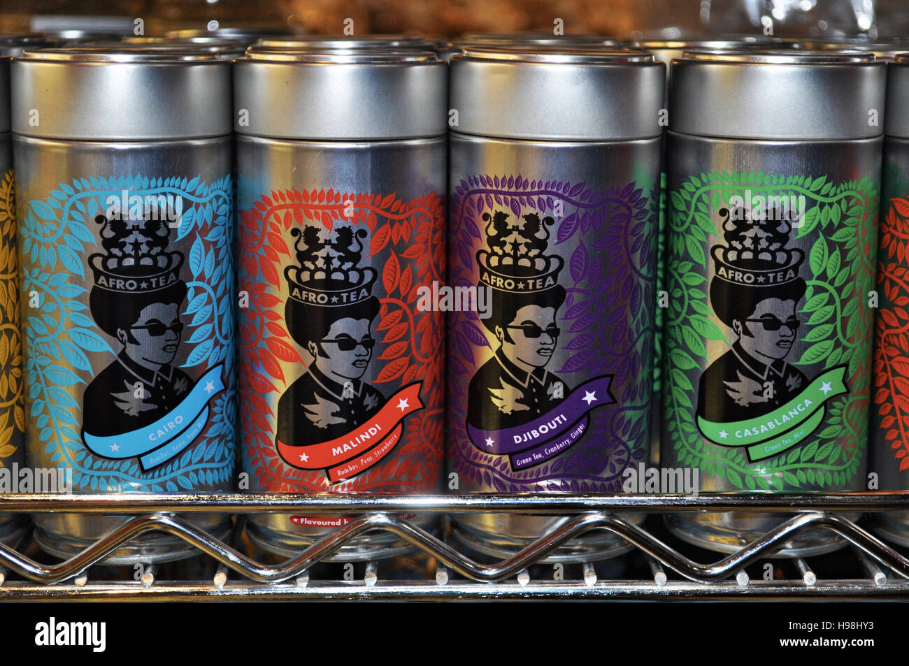 Cape Town, South Africa shelves with cans of different flavors of