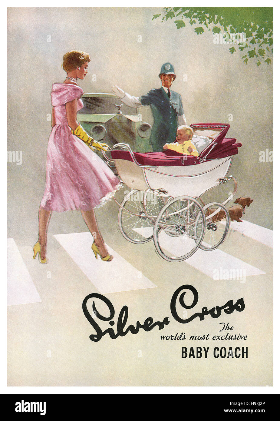 1955 British advertisement for the Silver Cross Baby Coach Stock Photo