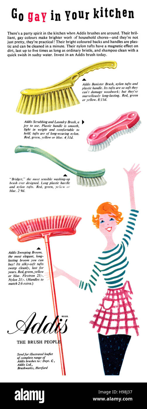 1957 British advertisement for Addis Brushes Stock Photo