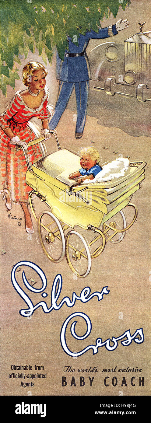 1951 British advertisement for the Silver Cross Baby Coach Stock Photo