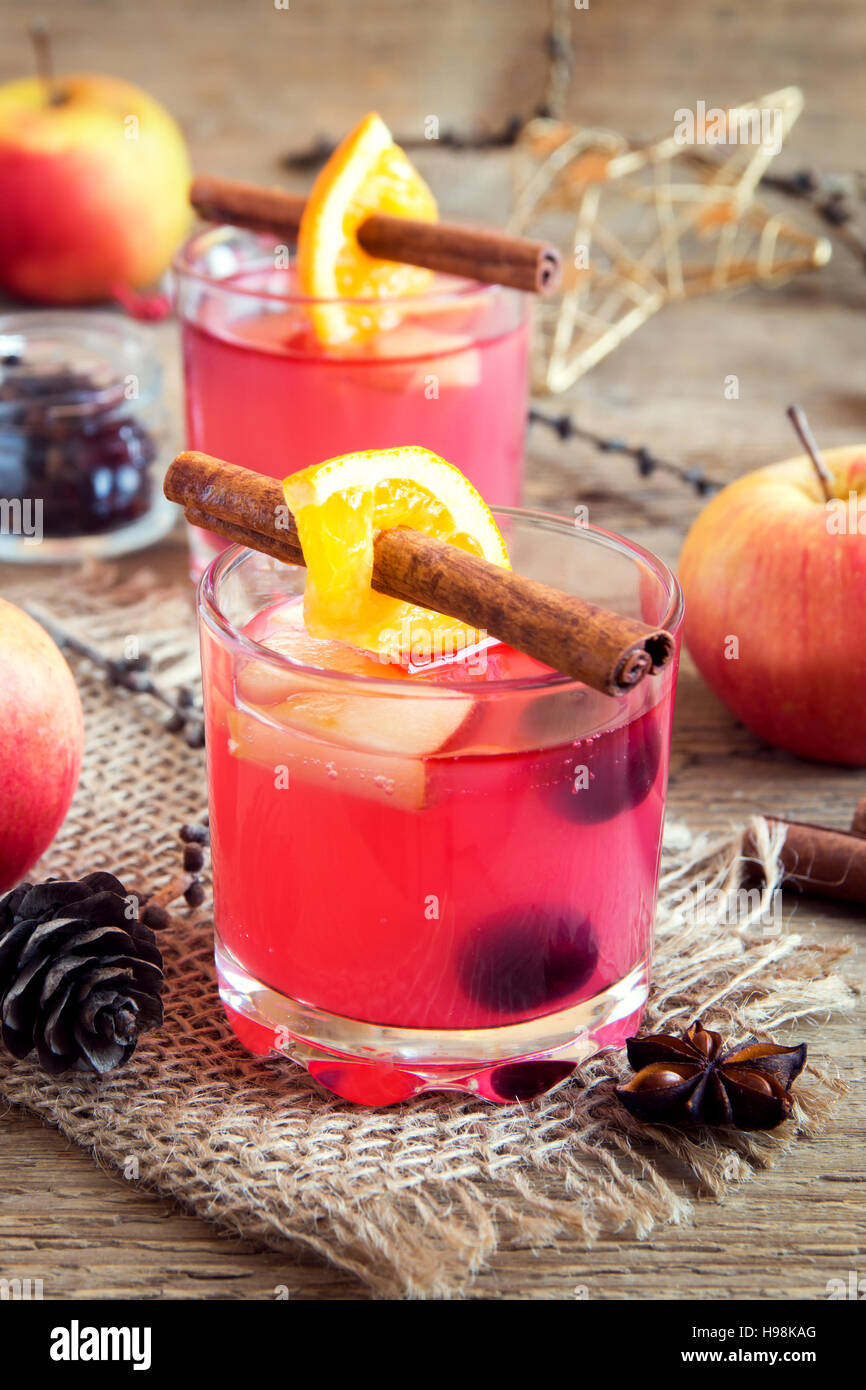 Delicious festive cranberry and apple cider (holiday punch) homemade