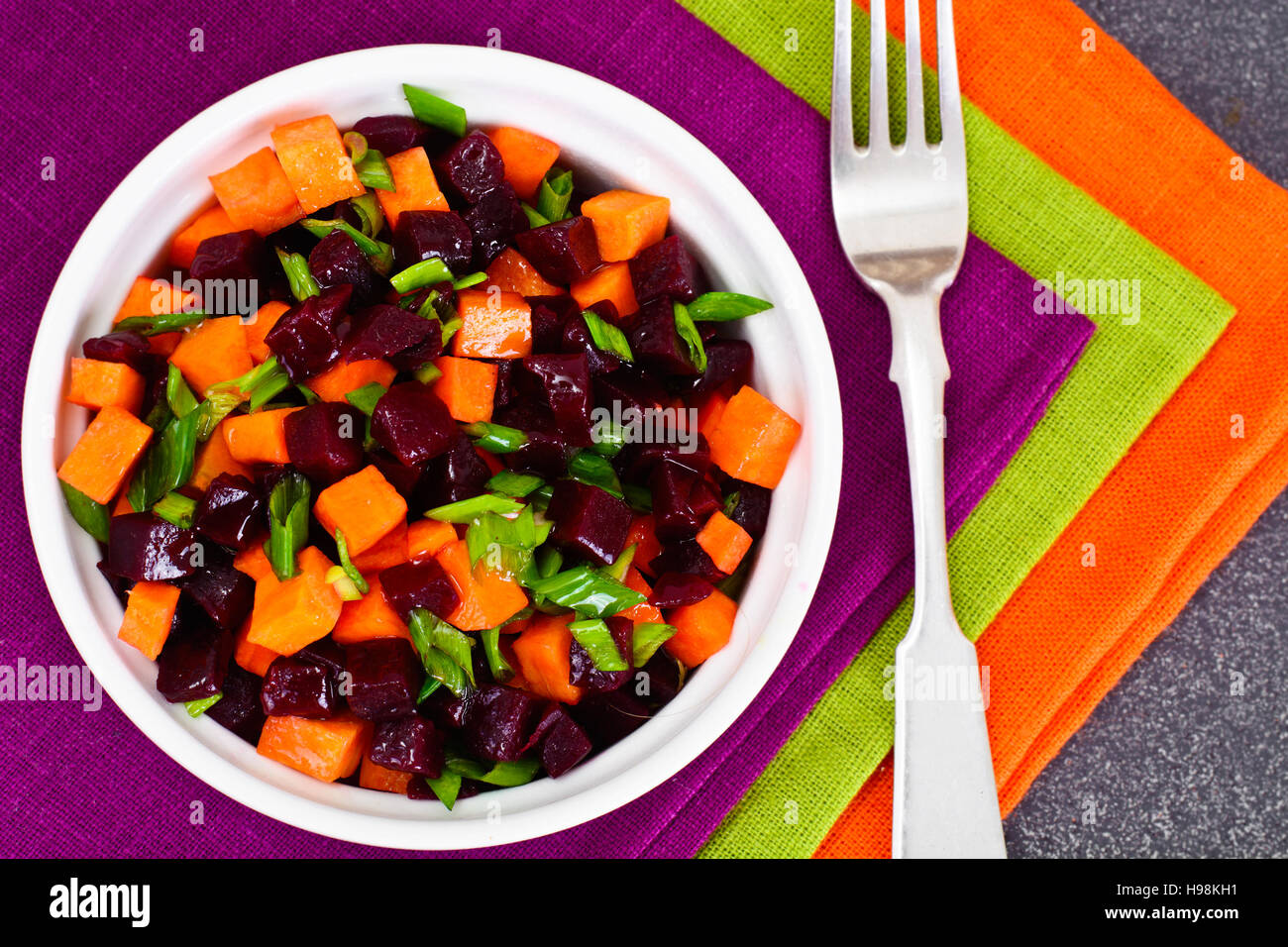 Salad of Cooked Beets and Carrots with Green Leek Studio Photo Stock