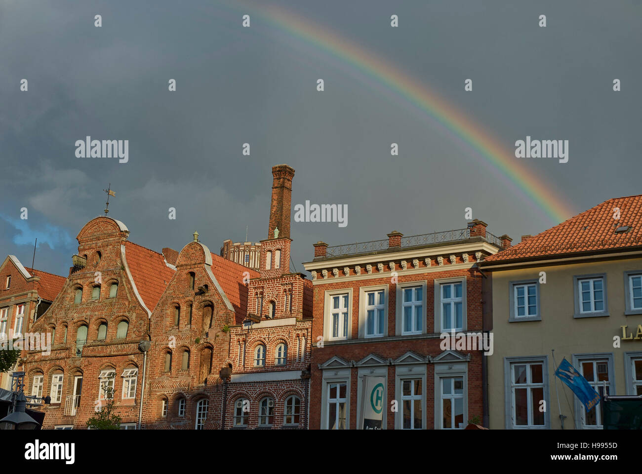 Old gothic brick architecture buildings in the historical city center of Lüneburg, Germany Stock Photo
