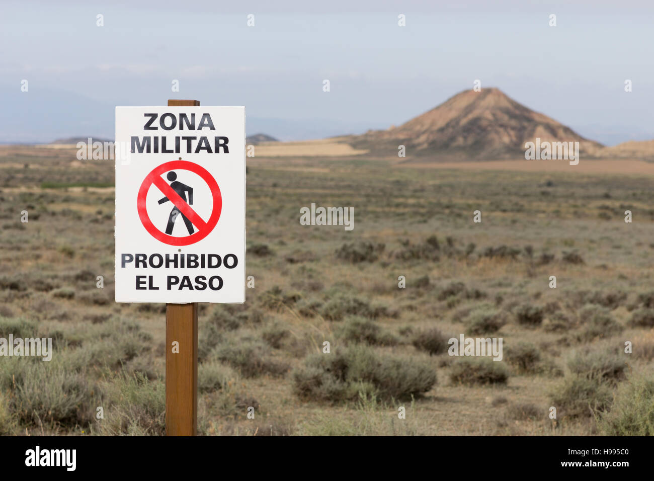 Military Zone in Bardenas Reales, Navarra, Spain Stock Photo