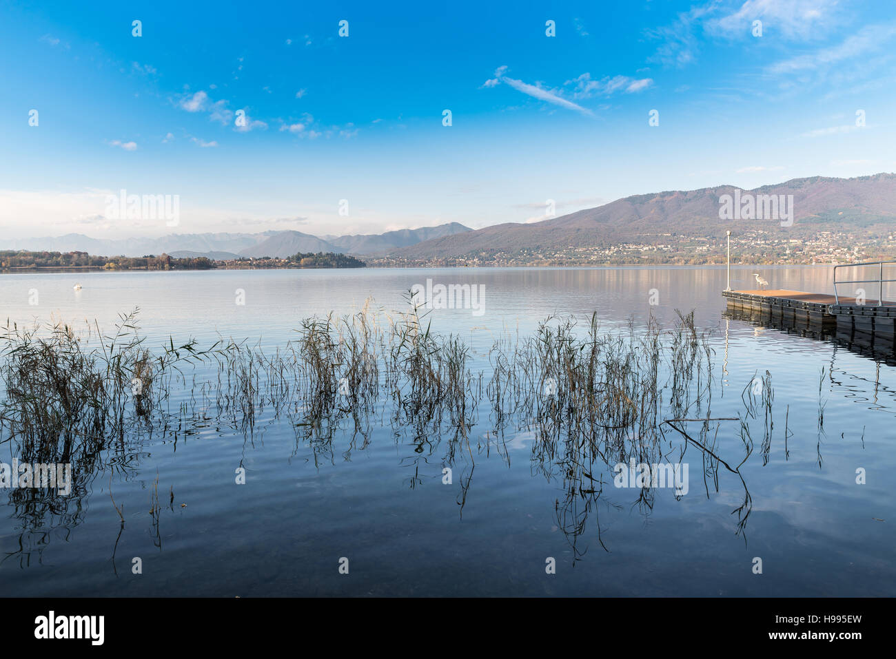 Lake Varese from Cazzago Brabbia towards islet Virginia, Biandronno, Gavirate, Campo dei Fiori Stock Photo