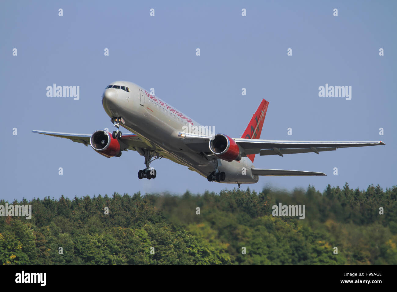 Hahn/Germany September12, 2012: Boeing 767 from Omni at Hahn Airport. Stock Photo