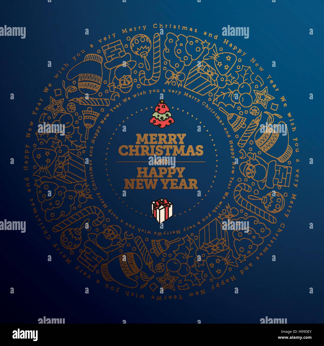 Vector Christmas and New Year Greeting Card Design Template. Hand drawn ...