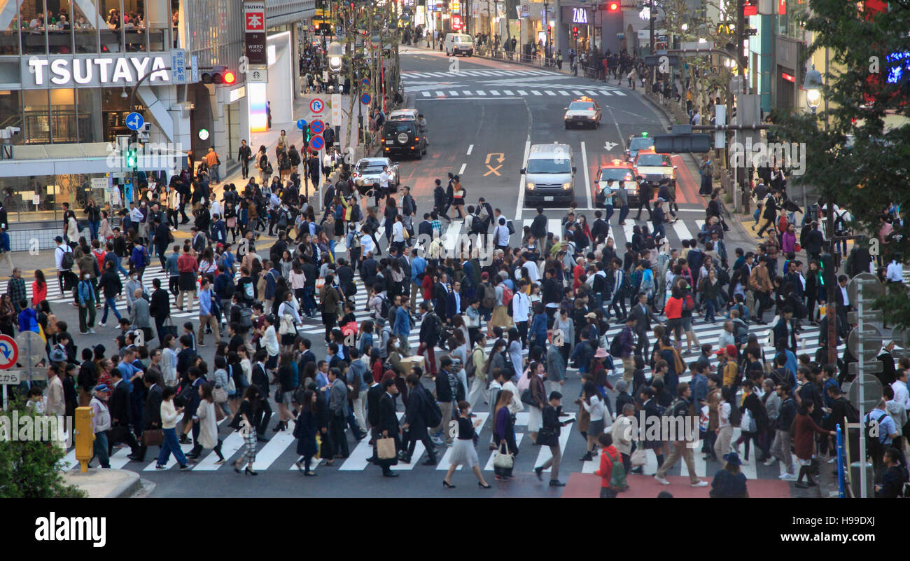 Japan, Tokyo, Shibuya, street scene, crowd, people, Shibuya Crossing, Stock Photo