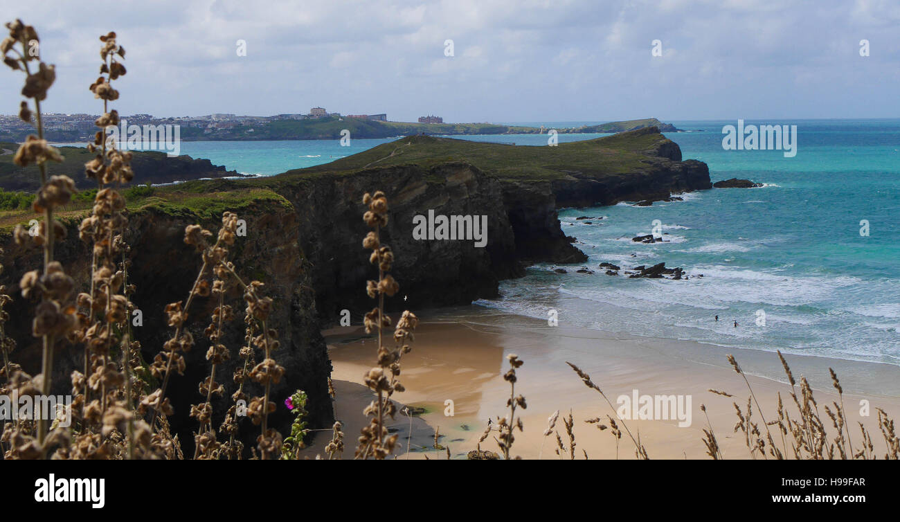Whipsiderry Beach Cornwall UK from South West Cliff Path Stock Photo