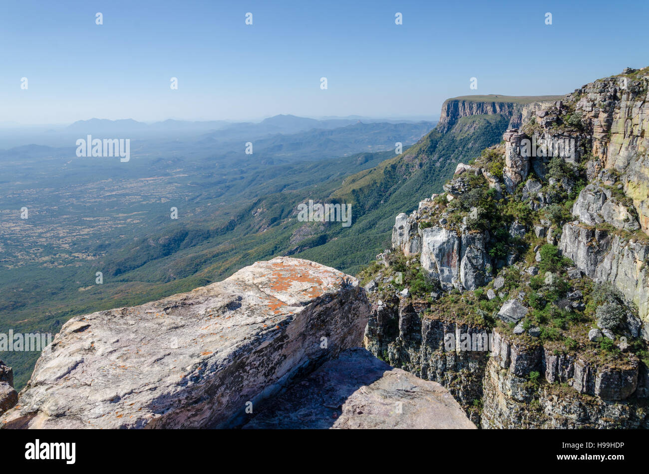 Tundavala near Lubango in Angola where the plateau drops 1000m straight down into the lowlands. In the past convicted criminals had to jump into their Stock Photo