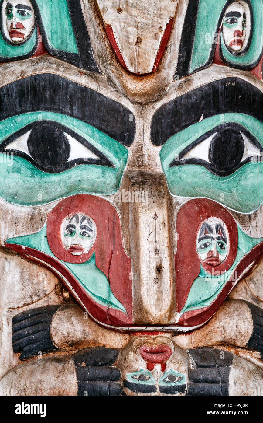 Close up of Native Alaskan Totem Pole Stock Photo