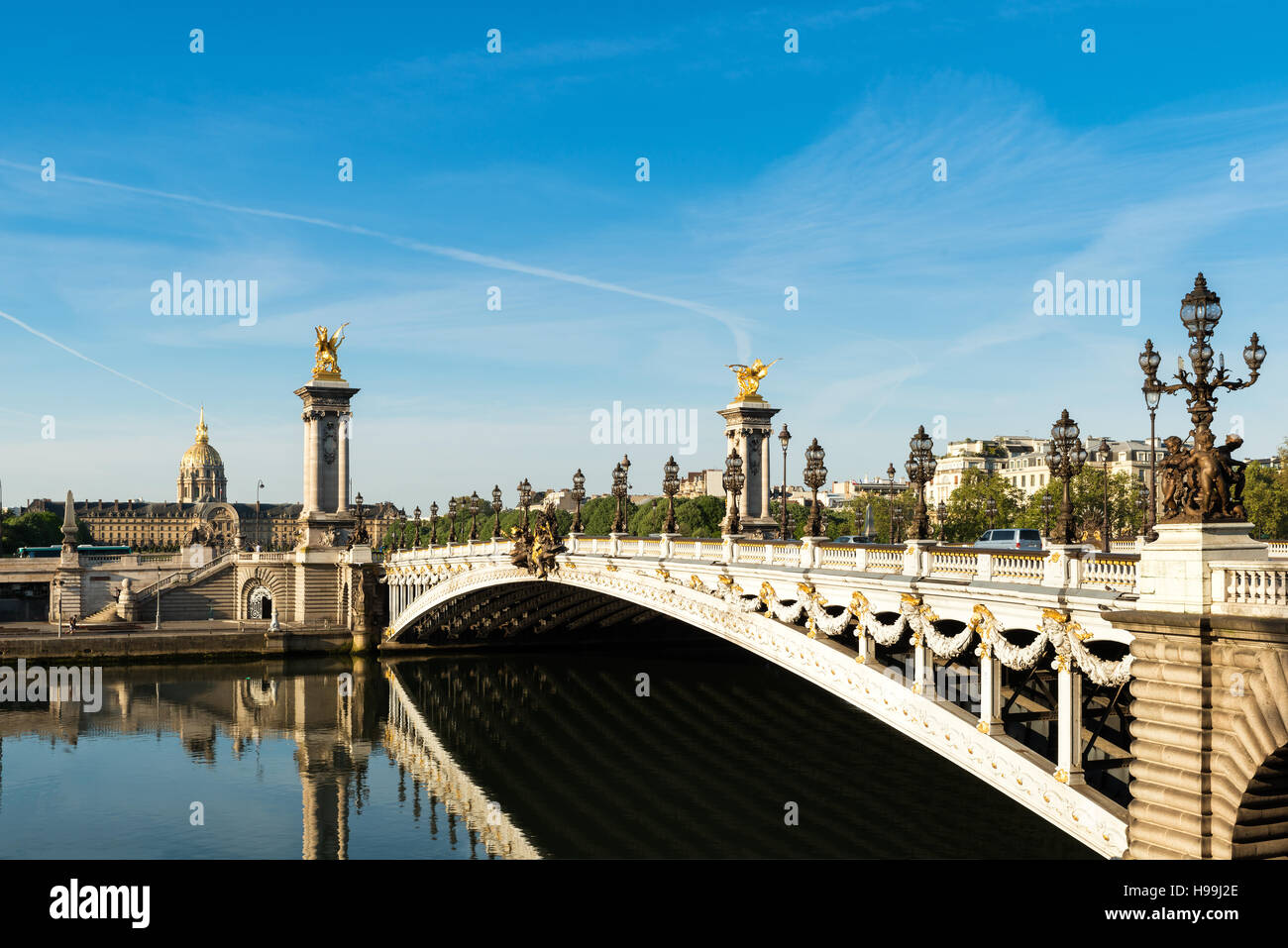 Alexandre III bridge (Pont Alexandre III) and National Residence of the Invalids, Paris, France Stock Photo