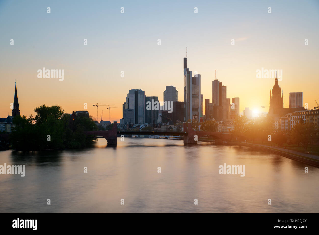 Frankfurt am main urban skyline with skyscrapers building at night in ...