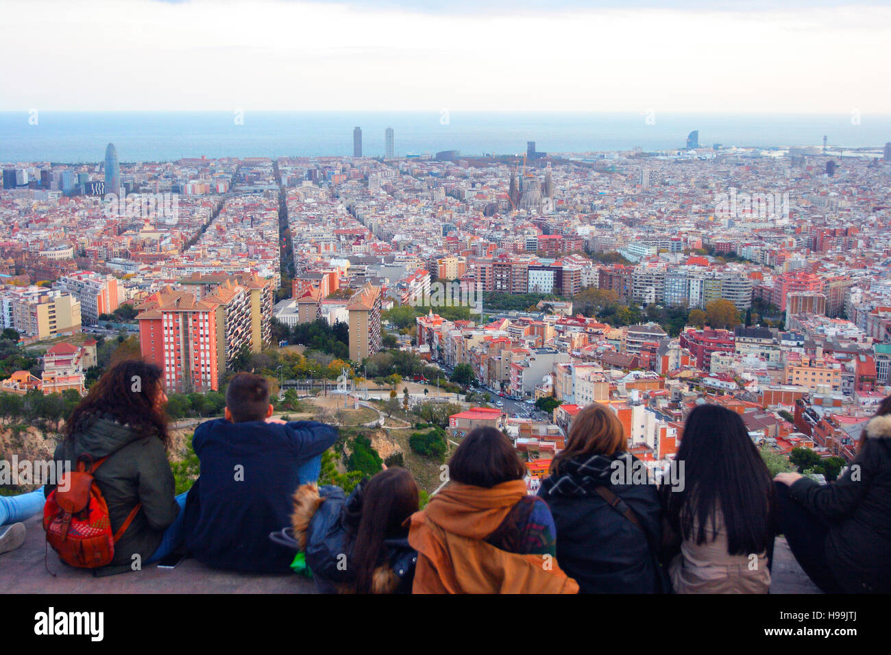 People at Barcelona skyline. Catalonia. Spain Stock Photo